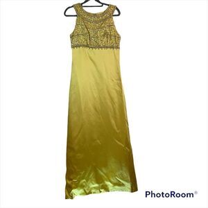 Vintage 60’s Beight Yellow Satin Beaded Formal Dress